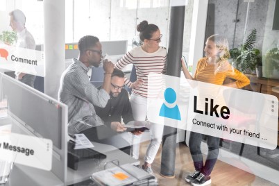 Social media concept. People hanging out in an office.